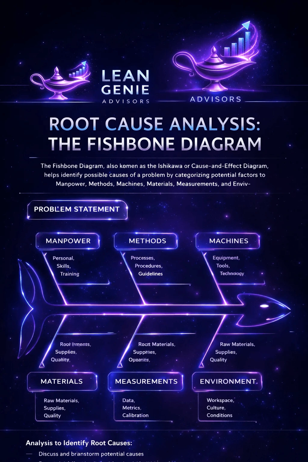Lean Genie Advisors Fishbone Diagram Root Cause Analysis Poster - Ishikawa Diagram